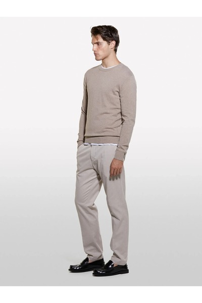 Sisley Cashmere Blend Crew Neck Sweater Men's Beige Sweater - 325A102Hs1B17