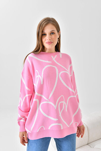 Park Karon Γυναικείο πλεκτό τούνικ oversized με λεπτομέρεια πλεκτού με λαιμόκοψη και σχήμα καρδιάς