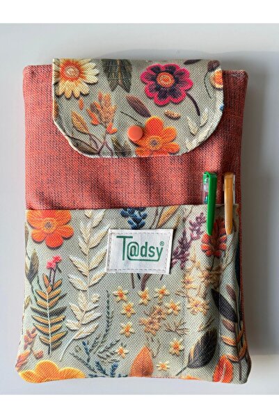 Tadsy Sonbahar Çiçek desenli Kitap Kılıfı Şık ve Koruyucu Cepli Kitap Kılıfı Çok Amaçlı Çanta 19x25 cm
