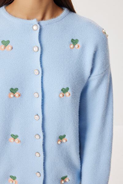 Lovelyİstanbul Beaded Embroidered Knitwear Cardigan Li̇y0013 Sky Blue