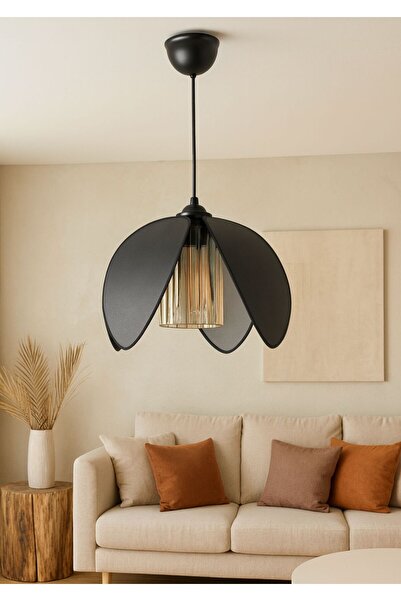 Emg DesiGn Modern Tasarım Mika Çiçek Sarkıt Avize Kumaş Boheme Salon Oturma O...