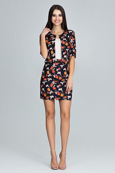 Figl Jacket and skirt set - mini skirt - women's short jacket - black with flowers M591 size M