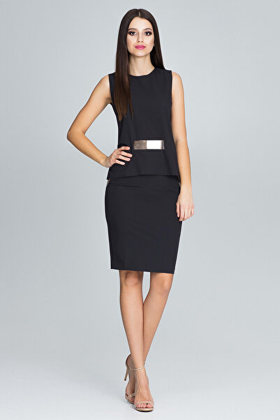 Figl Set elegant de damă - bluză fără mâneci - fustă mulată - negru M584 mărimea M