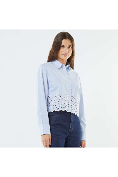 KİABİ Striped shirt with embroidered hem BLUE