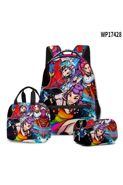 OEM K-POP Hunter Girls, Student Backpack, 3-Piece Set (Backpack + Lunch Bag + Pencil Case), Style 4