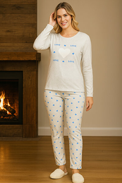 REMSA Set de pijamale Suprem cu model inimă pentru femei 0458 Ice Blue