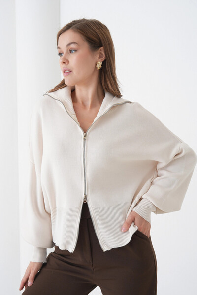 Park Karon Women's Turtleneck Zipper Closure Knit Detail Knitwear Jacket