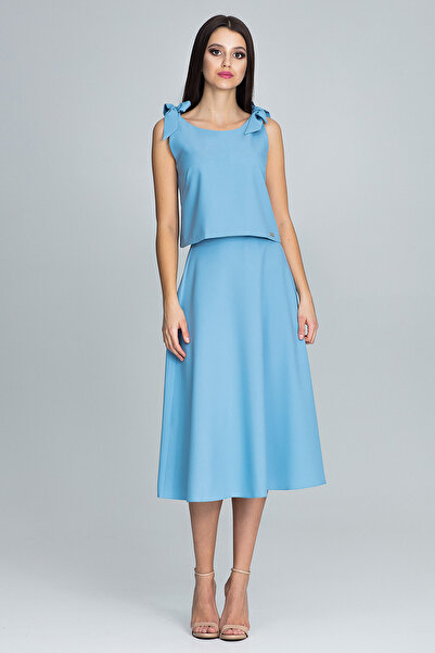 Figl Set fustă și bluză - top cu bretele - fustă evazată - albastru M578 mărimea M