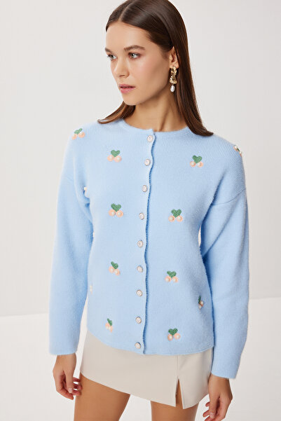 Lovelyİstanbul Beaded Embroidered Knitwear Cardigan Li̇y0013 Sky Blue