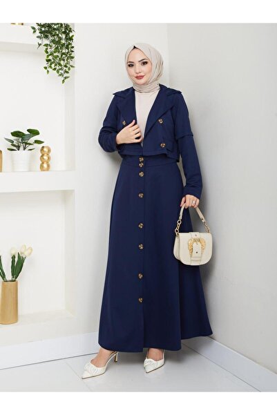 ESLEMNUR Biker Jacket Skirt Suit Button Detail