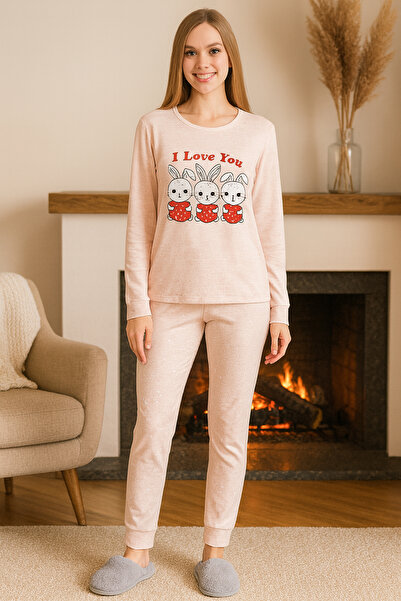 REMSA Γυναικείο Σετ Πυτζάμες με σχέδιο κουνελιού Suprem 0497 Πούδρα