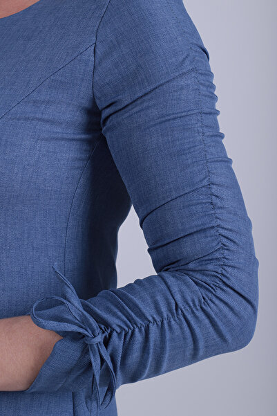 armonika Γυναικείο Σκούρο Μπλε Φόρεμα με Μακρύ Μανίκι με Σφιγκτήρα στο Χέρι ARM-26K001033