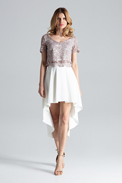 Figl Blouse and skirt set - lace top - asymmetric skirt - beige ecru M641 size L