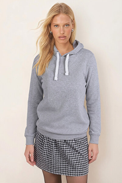 armonika Women's Gray Melange Inside Sh Fleece-Lined K Hooded Sweatshirt Arm-26K135014