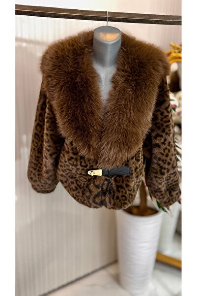 ŞEHRAZAT BUTİK Leopard Patterned Short Design Fur with Belt Detail