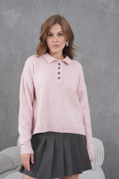 Park Karon Women's Polo Neck Half Placket Button Casual Knit Sweater