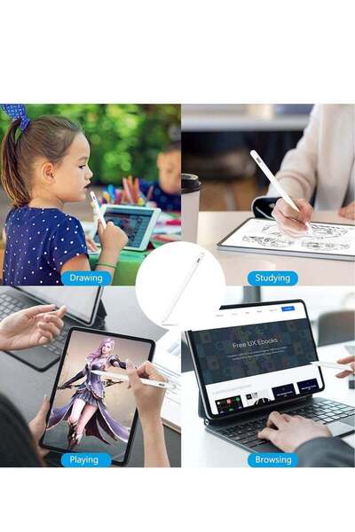 Generic Stylus Pen for iPad (2018-2022) - Capacitive, 4 Replacement Tips, Palm Rejection (White)