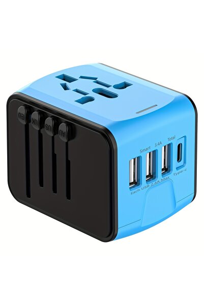 Generic Travel Adapter with Worldwide AC Plug & 3 USB-A/1 USB-C Fast Ports, Compatible Europe UK US AU Asia