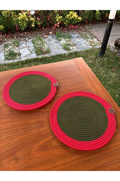 homeınn Christmas Themed Red and Green 2-Piece Straw-Looking American Tablecloth – Stain Resistant – 33X33 cm