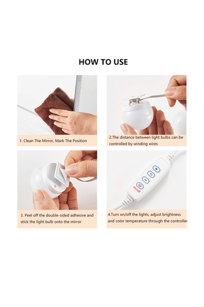 JInsh 10-Piece LED Vanity Mirror Light Set Three-color Adjustable Women Fashion Makeup Light With USB Plug