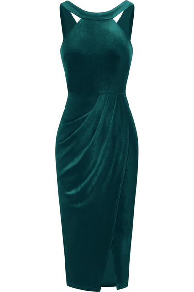 OEM Elegant, fitted, long, sleeveless dress, green XL