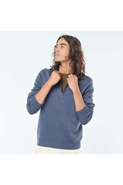 KİABİ Zip-up high neck knitted sweater BLUE