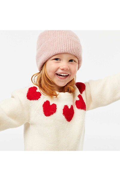 KİABİ Jacquard Knit Sweater with Heart Motifs RED