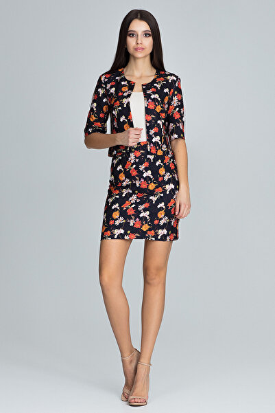 Figl Jacket and skirt set - mini skirt - women's short jacket - black with flowers M591 size M