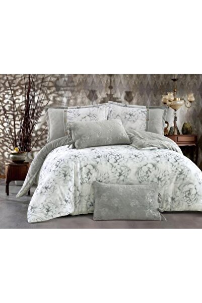 Alhabib bedding Athena Winter Double Bedspread, Gray with Floral Patterns, 6 Pieces