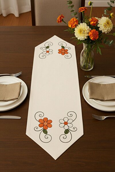 Bonny Home مفرش طاولة ماجون الكتاني المطرز بحواف مثلثة قابل للغسل للمطبخ وغرفة المعيشة وطاولة القهوة وطاولة الطعام