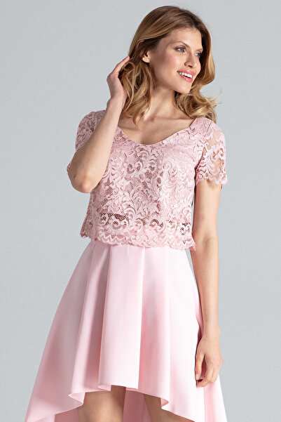 Figl Blouse and skirt set - lace top - asymmetric skirt - pink M641 size XL