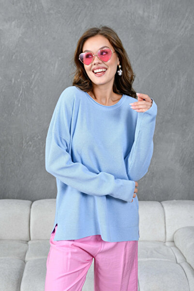 Park Karon Women's Crew Neck Slit Oversized Knitwear Sweater