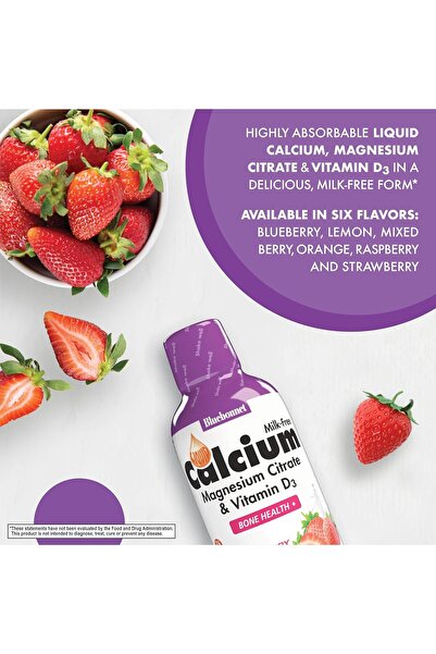 Bluebonnet Nutrition Liquid Calcium Citrate with Magnesium Citrate & Vitamin D3, Strawberry, 16 fl o
