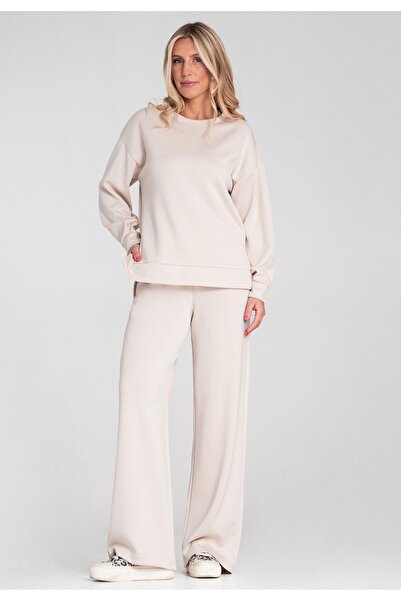 Figl Elegant tracksuit for women - Sweatshirt and pants set - Beige M1250 size M