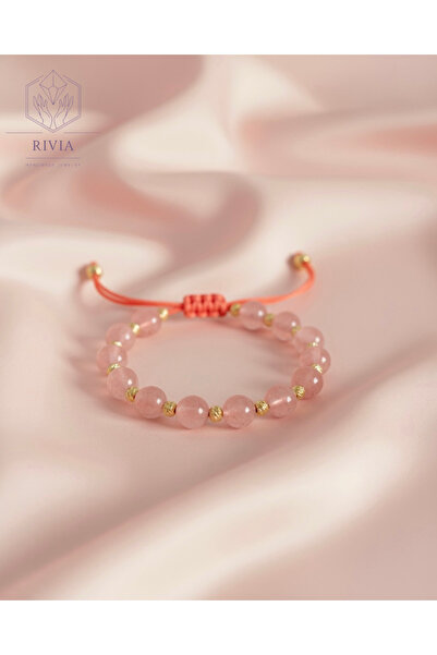 RİVİA Pembe Kuvars Doğal Taş Bileklik – Aşk, Sevgi ve Şefkat Taşı