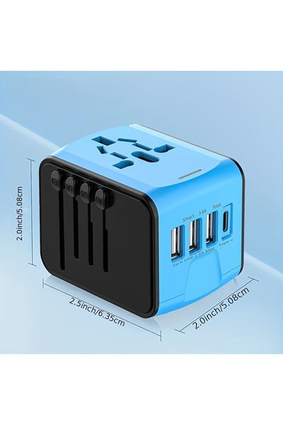 Generic Travel Adapter with Worldwide AC Plug & 3 USB-A/1 USB-C Fast Ports, Compatible Europe UK US AU Asia