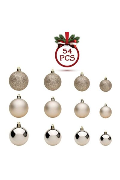 AB HOMES Christmas Bauble Set, Beige Matte/Shiny/Glitter, 4–6–8–10 cm, 54 pcs, Elegant Tree De