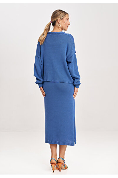 Figl Women's knitted set, dress with bolero, blue M997, one size fits all