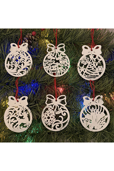 DECORADI Set de 6 ornamente pentru bradul de Crăciun, albe, diametru 9 cm, ca...