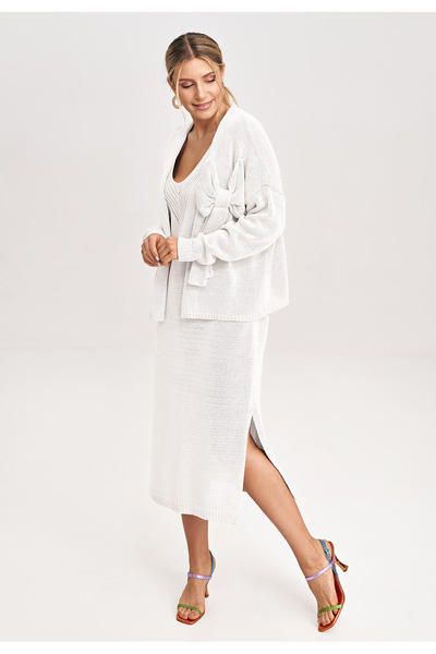 Figl Women's knitted set, ecru dress with bolero M997, universal size