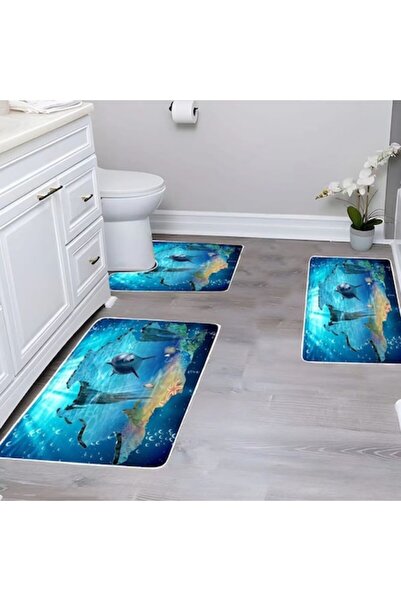Casa de Vis Set of 3 Bathroom Rugs, Polypropylene, Anti-slip, Multicolor (W-01)