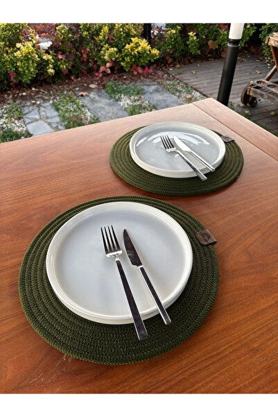 homeınn Green Christmas Themed Straw-Looking Round Placemat – Stain-Resistant, Handmade – 33X33 cm