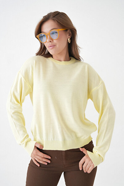 Park Karon سترة نسائية محبوكة كبيرة الحجم برقبة دائرية