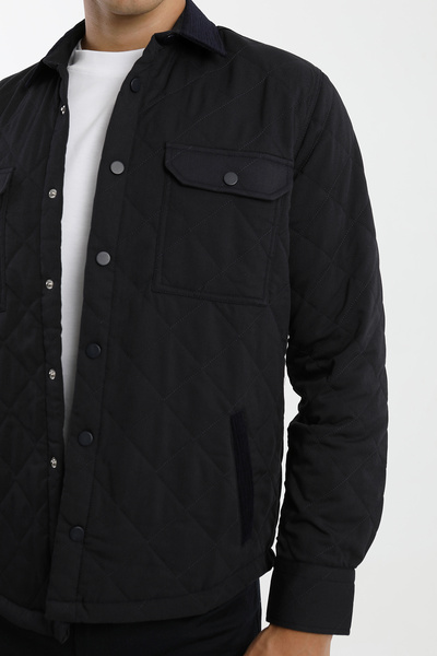 Smc by Semco Velvet Paneled Long Sleeve Snap Fastener Double Pocket Flap Quilted Men's Shirt