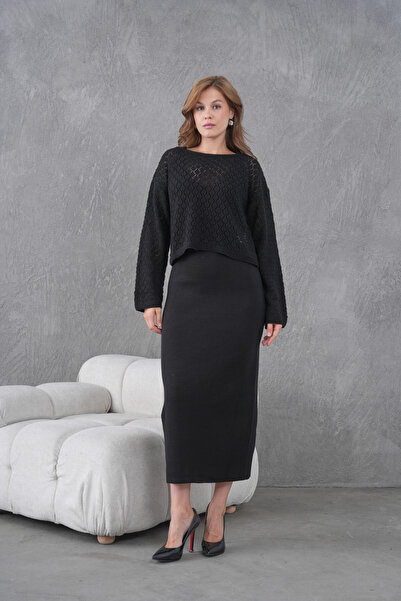 Park Karon Women's Boat Neck Knit Detail Blouse Dress Two-Piece Trko Set