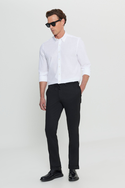 ALTINYILDIZ CLASSICS Ανδρικό μαύρο Slim Fit Slim Fit με δεμένη πλαϊνή τσέπη ελαστικό casual παντελόνι