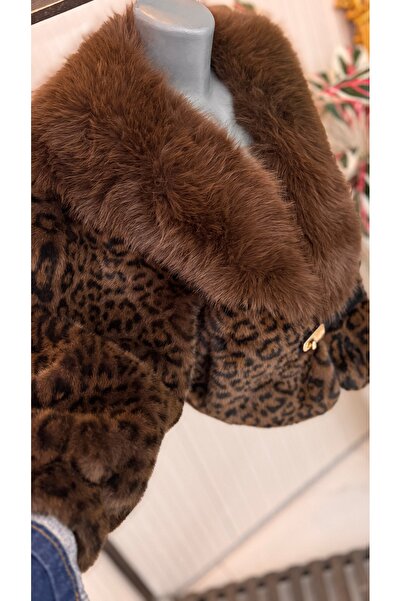 ŞEHRAZAT BUTİK Leopard Patterned Short Design Fur with Belt Detail