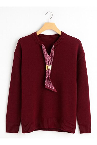 ATE ÖZGÜNEŞ TRİKO TEKSTİL Fularli, Slitted Fleece-Lined Women's Tricot Sweater