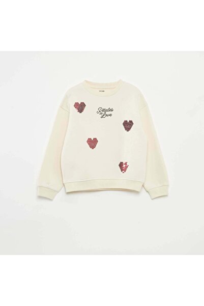 KİABİ Fleece Sweatshirt with Rhinestone Detail WHITE