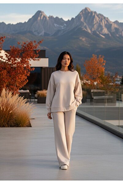 Figl Elegant tracksuit for women - Sweatshirt and pants set - Beige M1250 size M